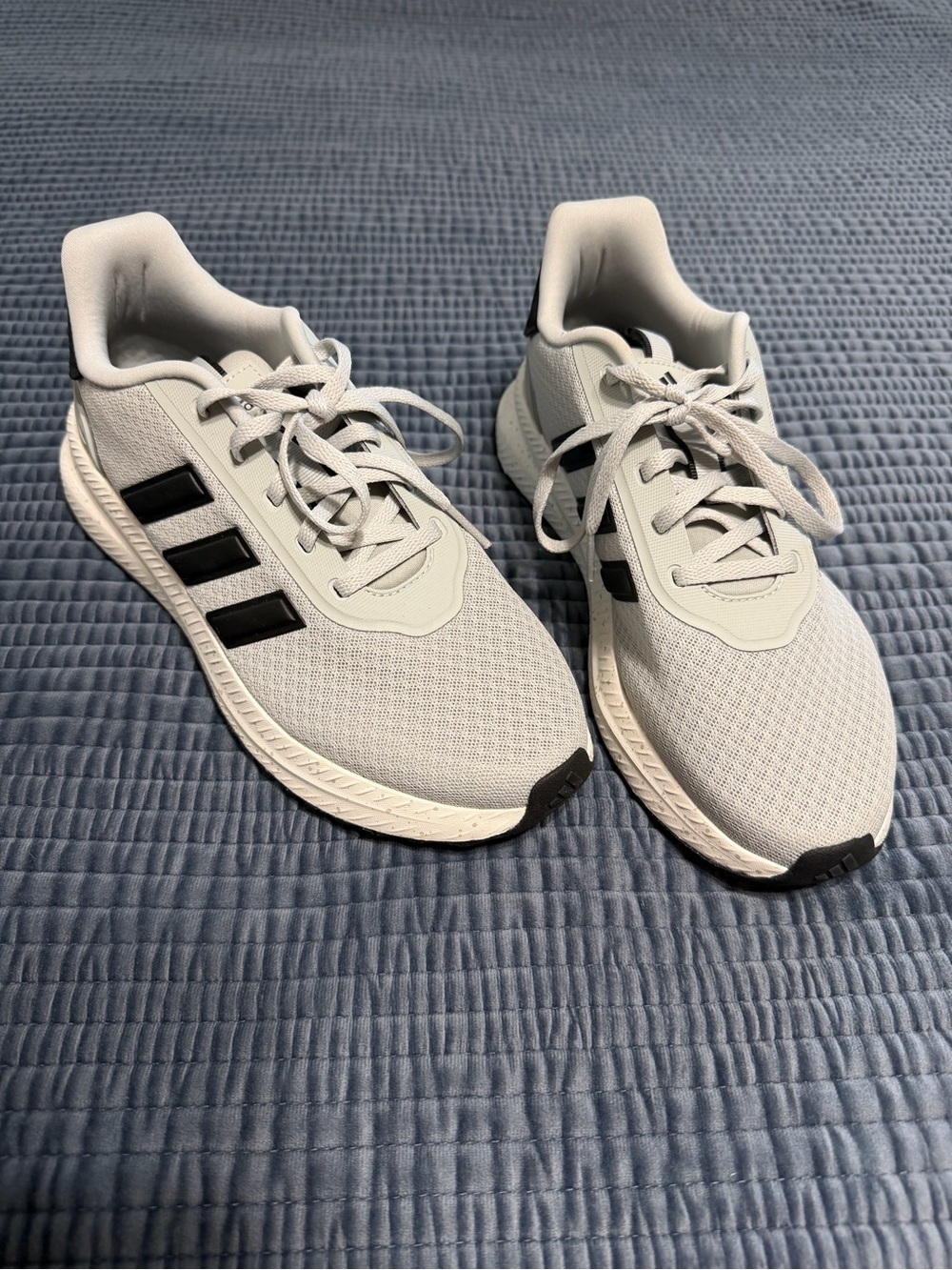 Adidas Women’s Light Gray Running Sneakers with Black Stripes